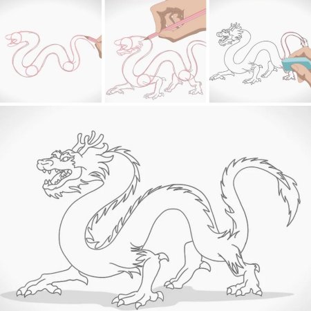 Поэтапное рисование китайского дракона