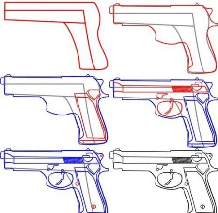 Рисунок пистолета для детей поэтапно (54 фото)