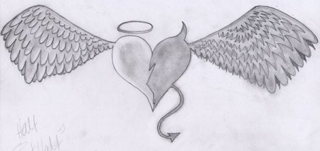 Сердце с крыльями карандашом