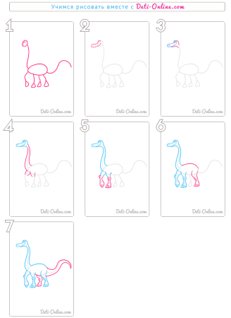 Динозавр рисунок для детей поэтапно (50 фото)