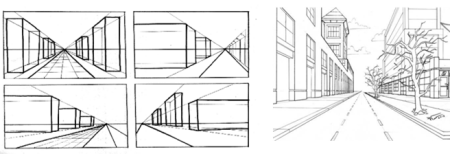 Город линейная перспектива с одной точкой схода