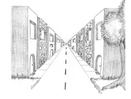 Линейная перспектива улицы с 1 точкой схода