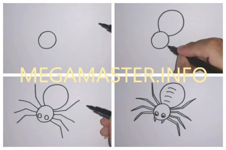 Этапы рисования паучка для детей