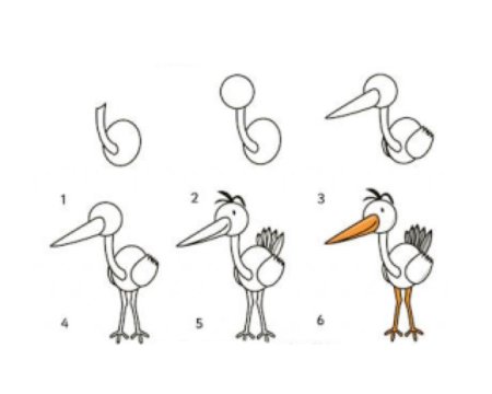Поэтапное рисование журавля для детей