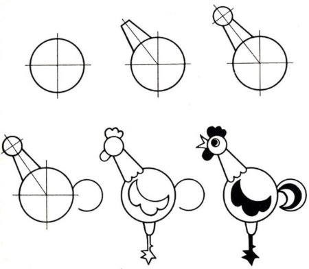 Поэтапное рисование петушка