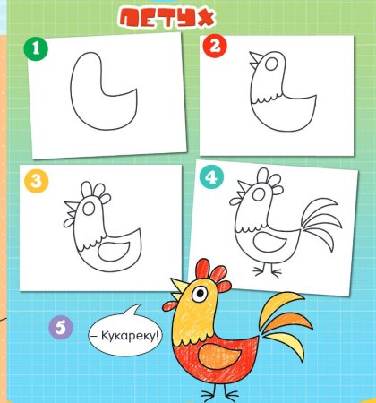 Нарисовать петуха карандашом поэтапно для начинающих детей