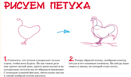 Петушок рисунок карандашом