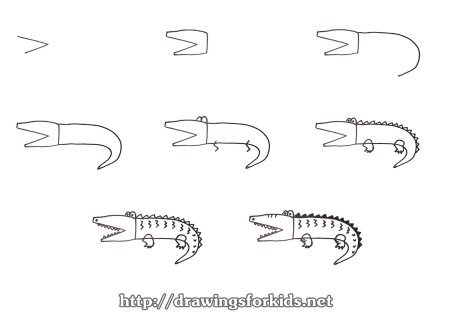 Поэтапное рисование крокодила для детей