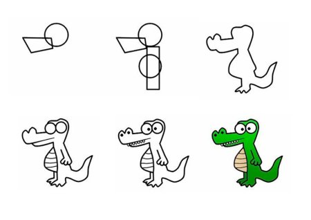Поэтапное рисование крокодила для детей