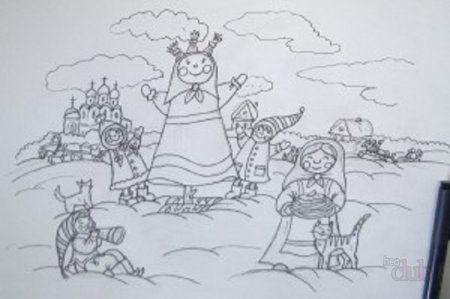 Масленица рисунок карандашом