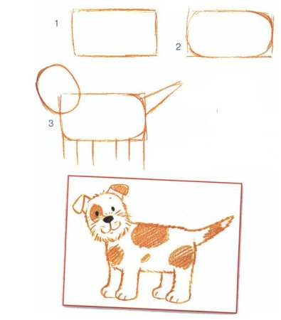 Схема рисования собаки для дошкольников