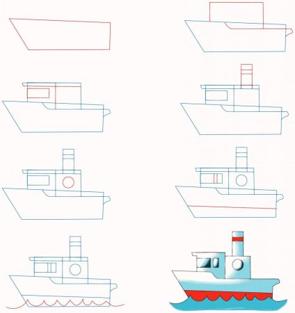 Поэтапное рисование корабля