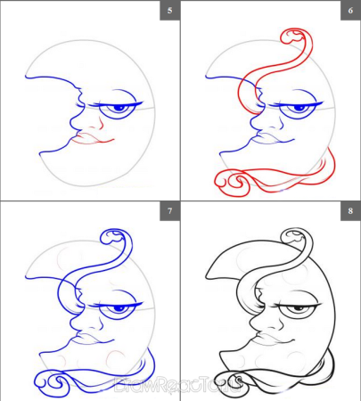 Месяц нарисовать пошагово