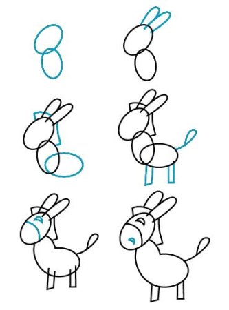 Поэтапное рисование осла