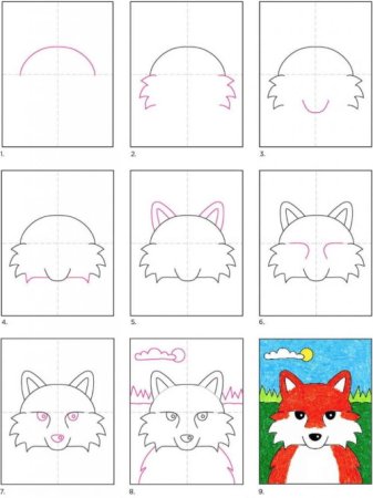 Пошаговый рисунок морды лисы