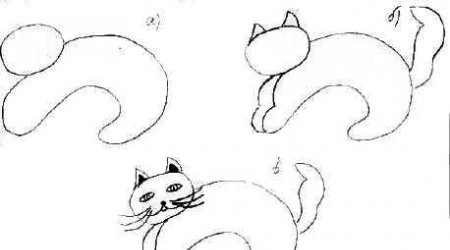 Схема рисования кошки для дошкольников