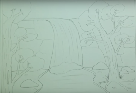 Водопад рисунок фломастеры