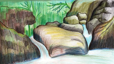 Водопад рисунок поэтапно