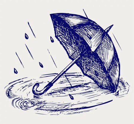 Дождь и зонтик рис карандаш