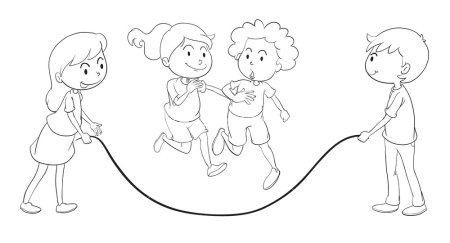 Дети прыгают на скакалке раскраска