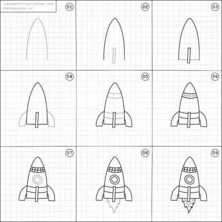 Поэтапное рисование ракеты для детей