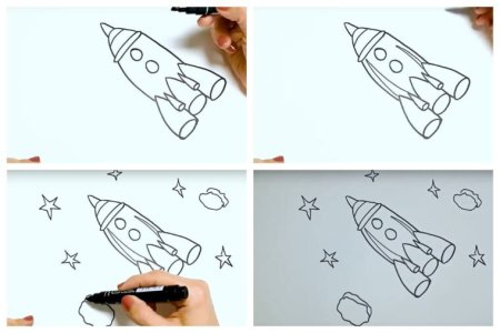 Ракета рисунок по шагам