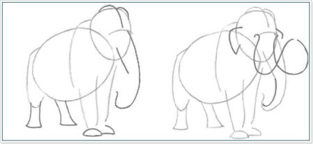 Поэтапное рисование мамонта для детей