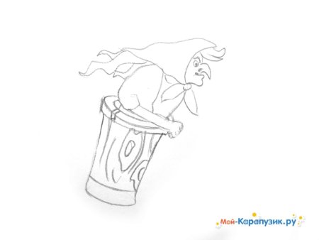 Баба Яга в ступе карандашом