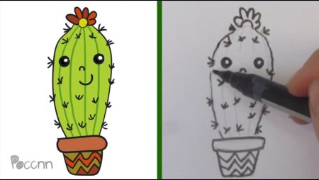 Кактус рисунок легкий