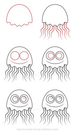 Поэтапное рисование медузы для детей