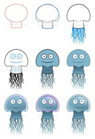 Пошаговое рисование медузы