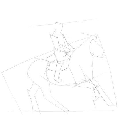 Поэтапное рисование лошади и человека
