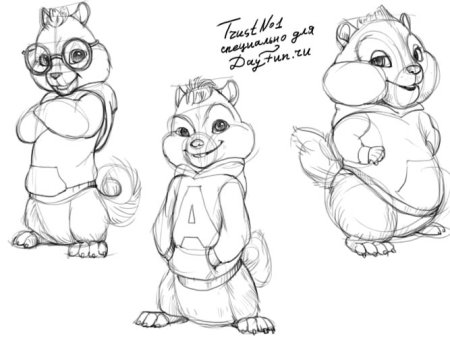Элвин и бурундуки для срисовки Элвин