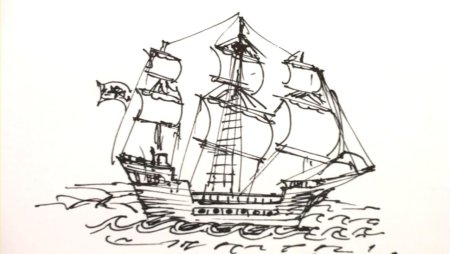 Пиратский корабль карандашом
