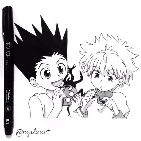 Киллуа и Гон черно белый