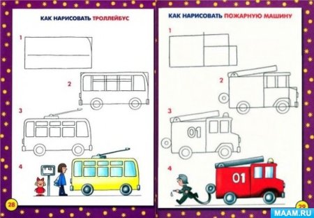 Поэтапное рисование пожарной машины