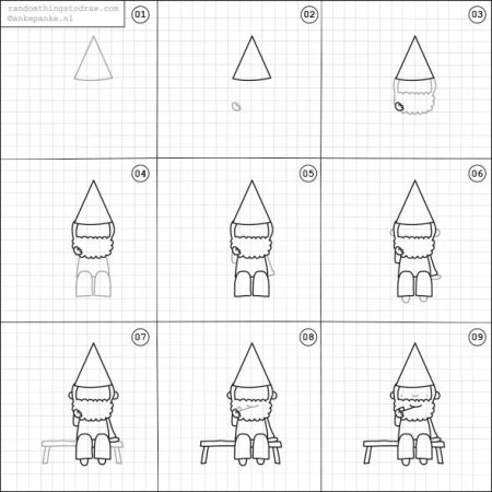 Поэтапное рисование гнома для детей