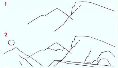 Горы рисунок пошагово