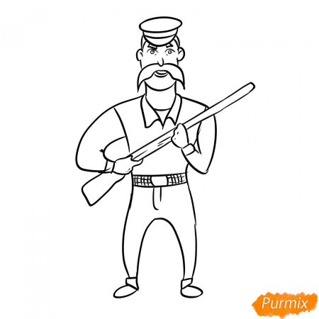 Рисунок охотника с ружьем карандашом