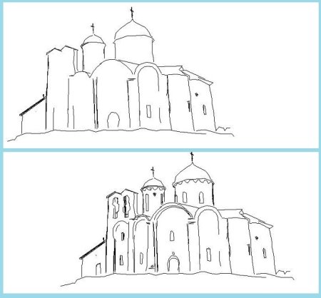 Поэтапное рисование собора