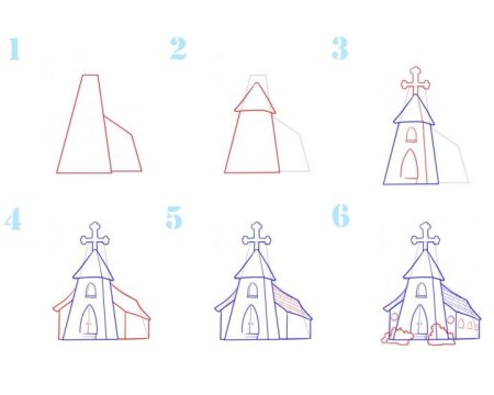 Поэтапное рисование церкви для детей