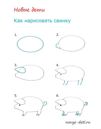 Схемы рисунка животных для детей поросёнок