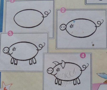 Рисунок свинка для детей поэтапно (50 фото)
