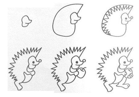 Поэтапное рисование ежика