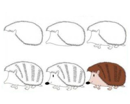 Ежик с яблоком цветными карандашами для детей