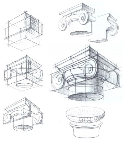 Ионическая Капитель рисунок построение