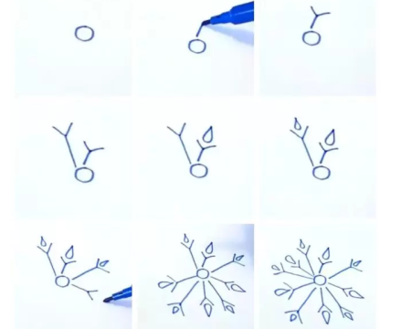 Пошаговое рисование снежинки