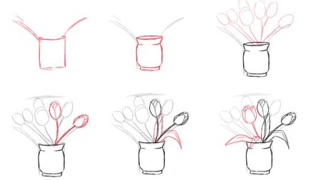 Ваза с тюльпанами поэтапное рисование