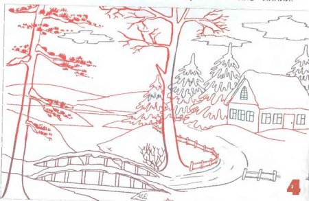 Этапы рисования зимнего пейзажа для детей