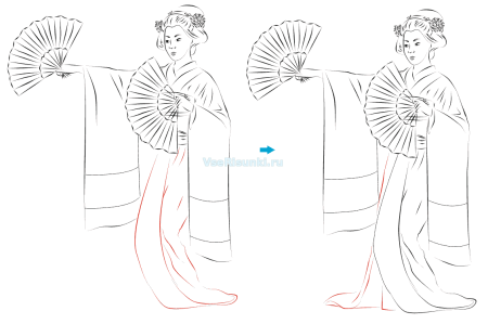 Японское кимоно рисунок карандашом